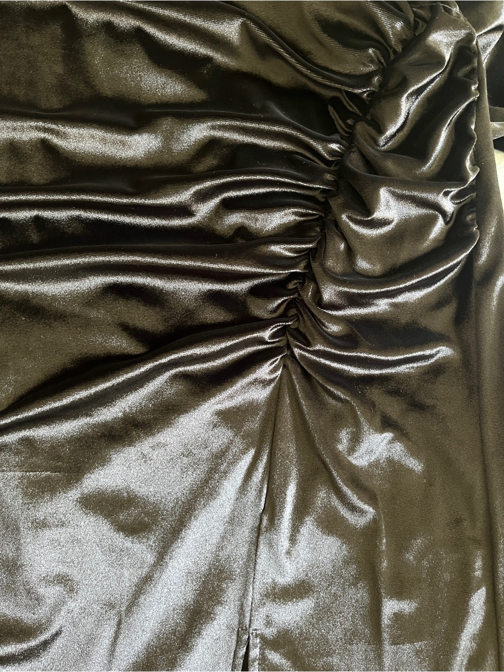 Donna Karan Black Long-Sleeve Velvet Ruched Midi Dress with Side Slit Size 24W - Picture 5 of 6